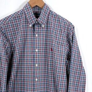 Ralph Lauren Custom Fit Plaid Shirt Men's Size M Red Blue Green Long Sleeve